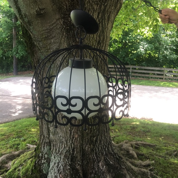 Set of 2 Vintage Cage Globe Mid Century Hanging Light Black - Picture 3 of 8